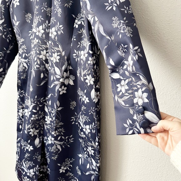 Venus Navy Floral Print Satin Long Formal Elegant Over Coat Women's Size 14 - Picture 8 of 13